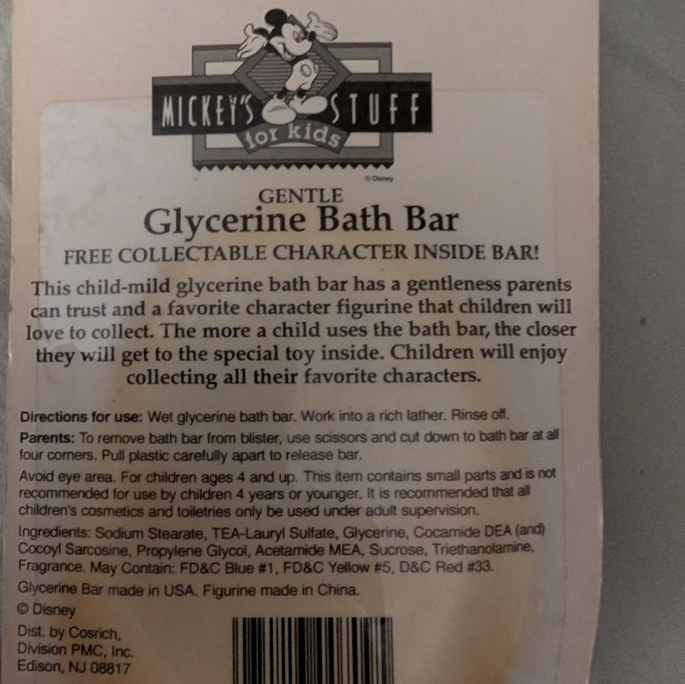 Vintage Disney Mickey's Stuff Glycerine Bath Bar Soap W/Toy Inside-VERY RARE-NIP